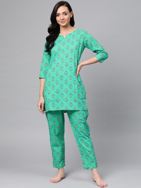 

Anubhutee Women Green & Yellow Pure Cotton Printed Night suit