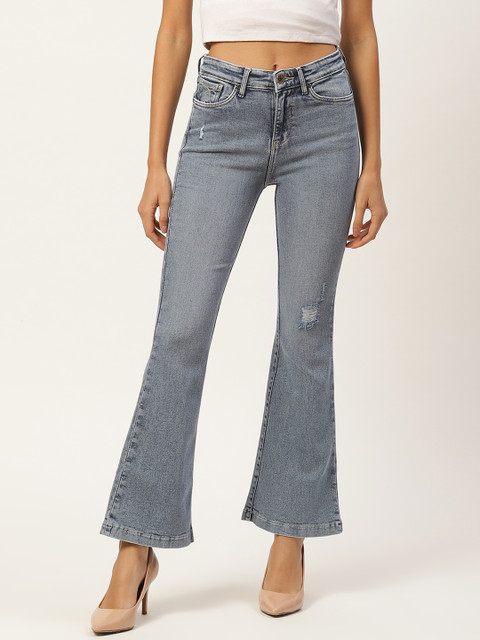 

Xpose Women Blue Flared High-Rise Low Distress Stretchable Jeans