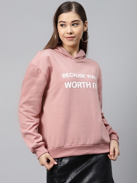 

SCOUP Women Dusty Pink Printed Hooded Sweatshirt