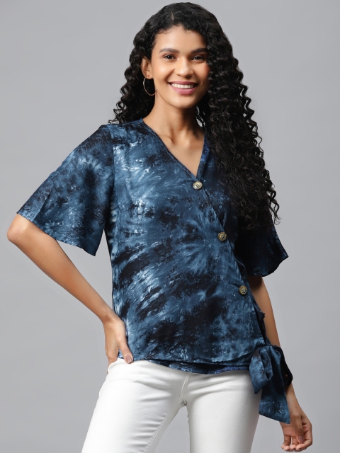 

ATRAENTA Women Navy Blue Dyed Wrap Top