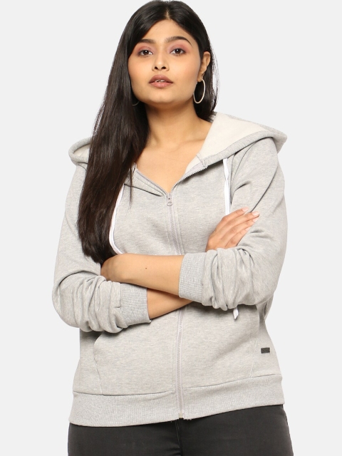 

Instafab Plus Women Grey Solid Hooded Sweatshirt