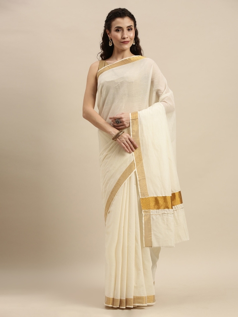 

Soch Off-White Solid Pure Cotton Saree