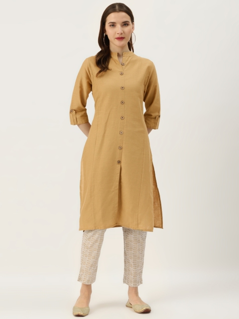 

Vastraa Fusion Women Beige Solid Straight Kurta