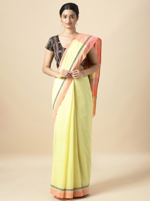 

Taneira Yellow Solid Pure Cotton Sustainable Saree