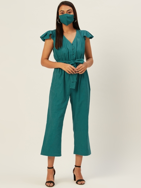 

DIVA WALK EXCLUSIVE Women Teal Green Pure Cotton Solid Cropped Basic Jumpsuit