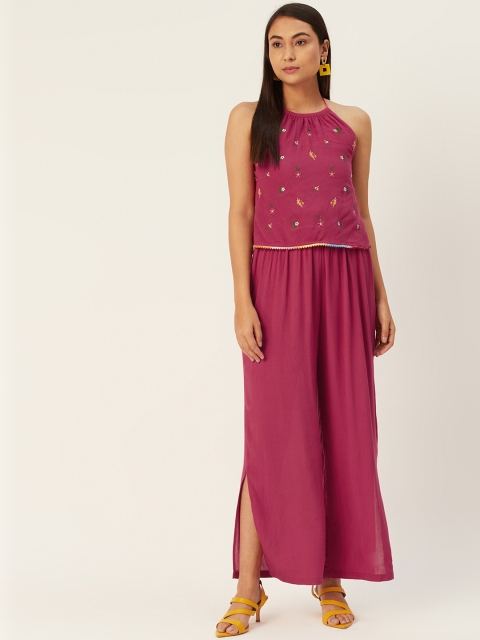 

DIVA WALK EXCLUSIVE Women Magenta Embroidered Detail Layered Basic Jumpsuit