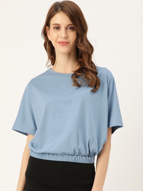 

Besiva Women Blue Solid Cotton Round Neck T-shirt