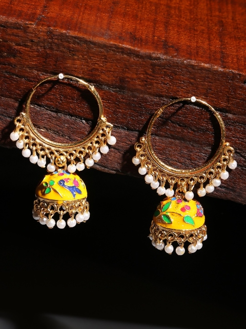 

OOMPH Yellow & Gold-Toned Dome Shaped Jhumkas