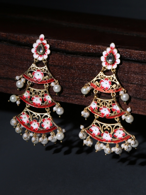 

OOMPH Red & Gold-Plated Floral Chandbalis