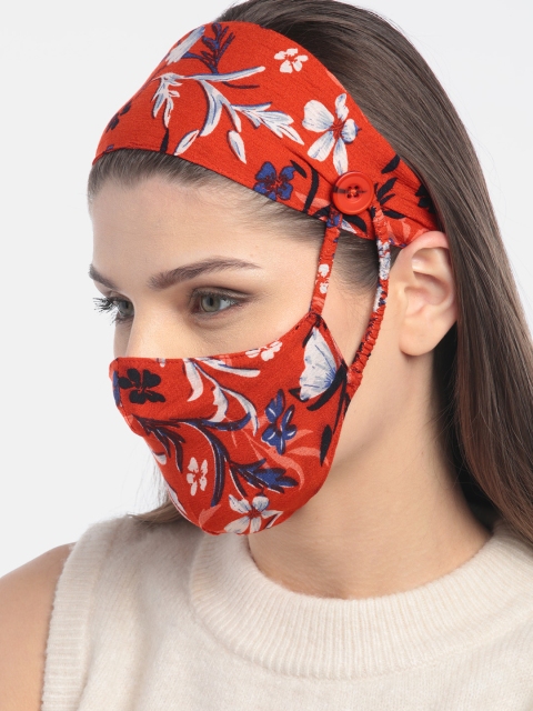 

DIVA WALK EXCLUSIVE Women Orange Printed Pure Cotton 2 Ply Cloth Mask with Headband, Pink