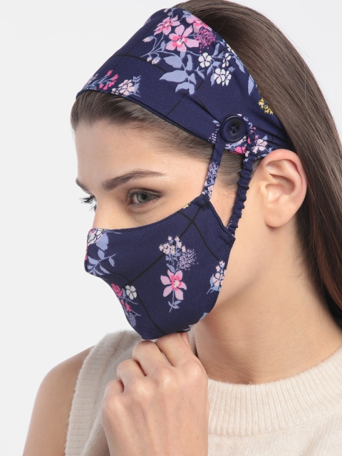 

DIVA WALK EXCLUSIVE Women Navy Blue Printed Pure Cotton 2 Ply Cloth Mask with Headband