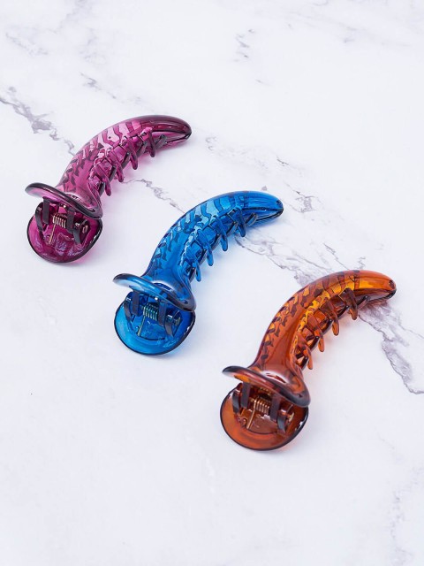 

Golden Peacock Set of 3 Banana Clips, Brown