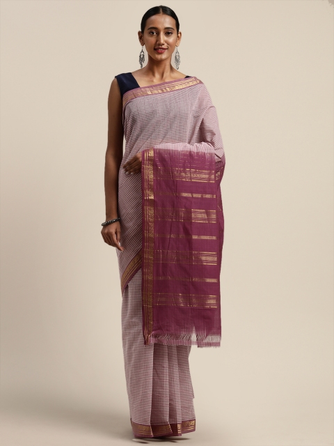 

APCO Mauve Striped Pure Cotton Sustainable Saree