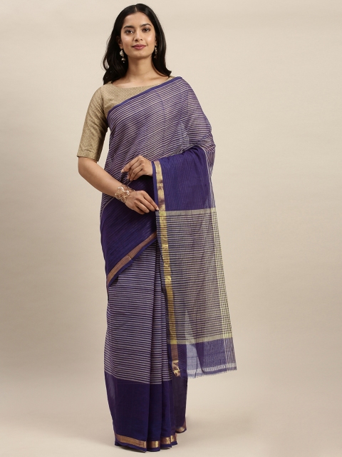 

APCO Navy Blue & Gold-Toned Pure Cotton Striped Sustainable Saree