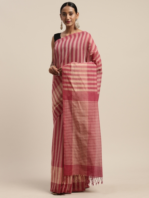 

APCO Pink & Beige Pure Cotton Striped Narayan Peth Sustainable Saree