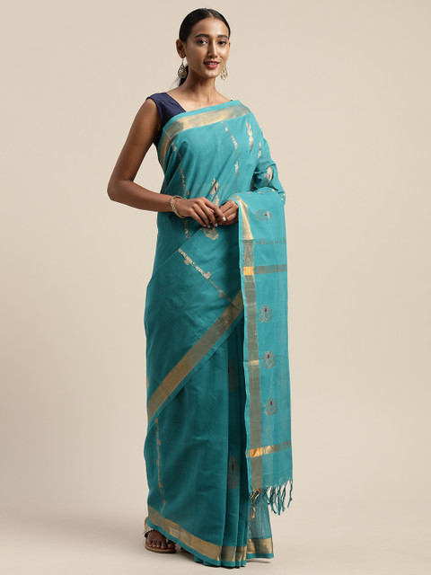 

APCO Blue & Gold-Toned Pure Cotton Woven Design Sustainable Saree