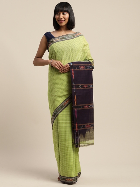 

APCO Green & Navy Blue Pure Cotton Checked Sustainable Saree