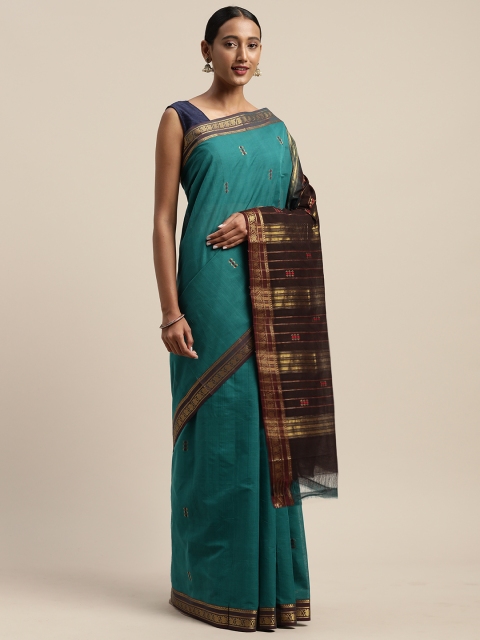 

APCO Sea Green & Brown Pure Cotton Woven Design Sustainable Saree