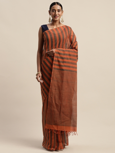 

APCO Rust Orange & Brown Pure Cotton Striped Narayan Peth Sustainable Saree
