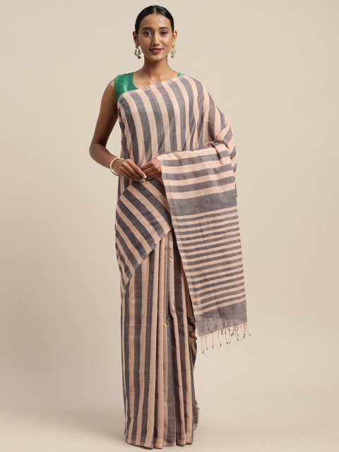 

APCO Peach-Coloured & Grey Pure Cotton Striped Narayan Peth Sustainable Saree