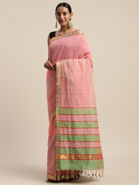 

APCO Pink Pure Cotton Striped Mangalagiri Sustainable Saree