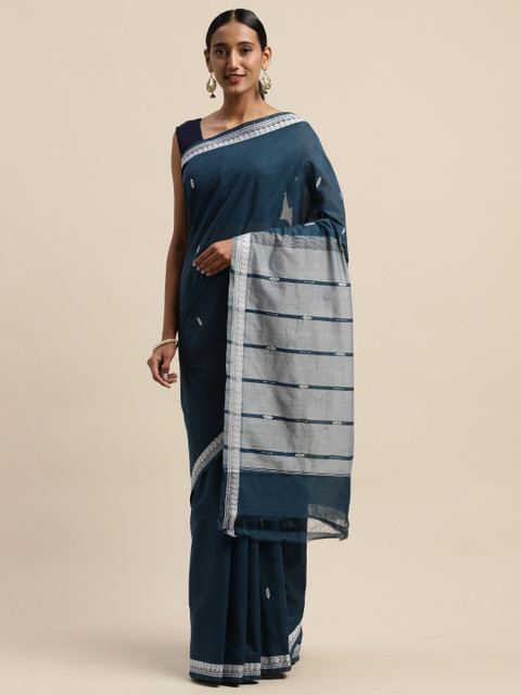 

APCO Teal Blue & White Pure Cotton Woven Design Sustainable Saree