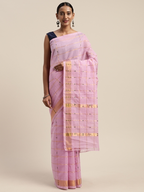 

APCO Pink & Gold-Toned Pure Cotton Checked Sustainable Saree