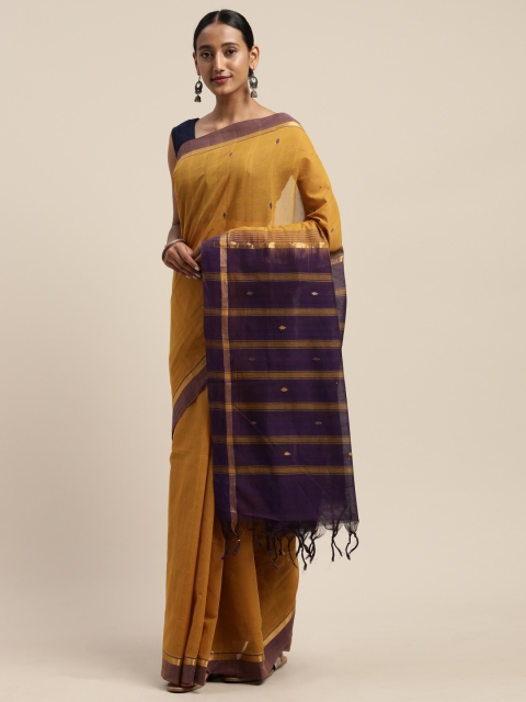 

APCO Mustard Yellow & Violet Pure Cotton Woven Design Narayan Peth Saree