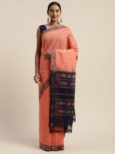 

APCO Peach-Coloured & Black Pure Cotton Checked Sustainable Saree