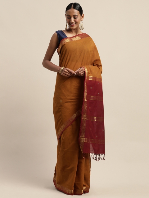 

APCO Mustard Brown & Maroon Pure Cotton Woven Design Sustainable Saree