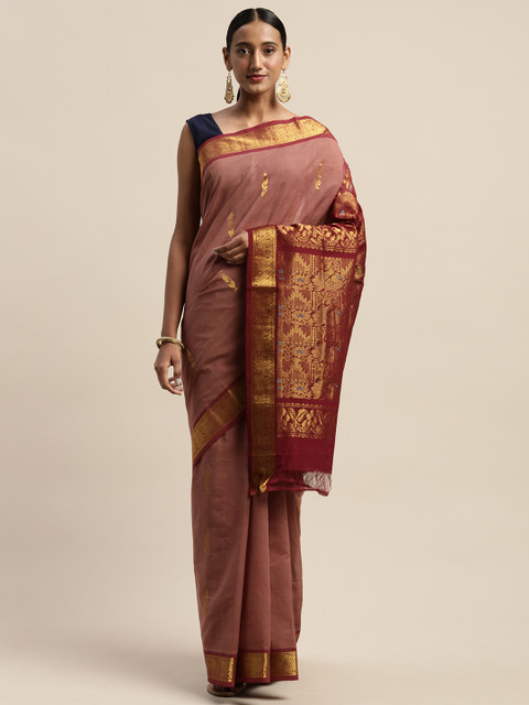 

APCO Brown & Golden Pure Cotton Woven Design Sustainable Saree