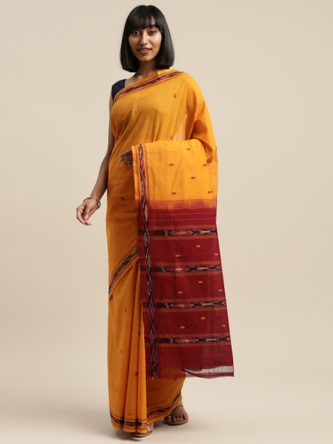 

APCO Mustard Yellow & Maroon Pure Cotton Woven Design Sustainable Saree