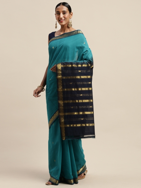 

APCO Teal Blue & Golden Pure Cotton Woven Design Sustainable Saree