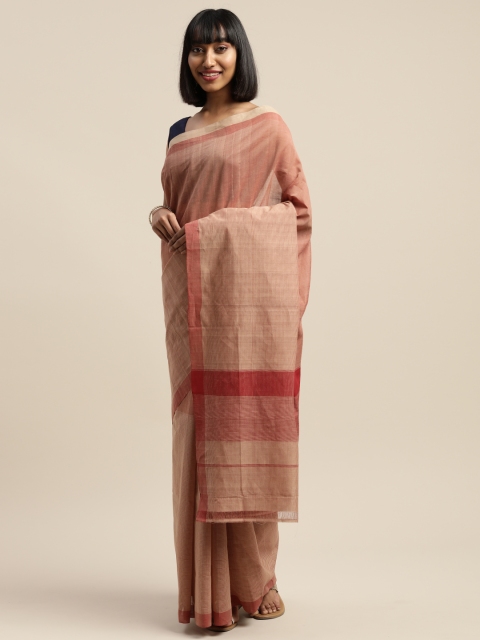 

APCO Beige & Maroon Pure Cotton Striped Sustainable Saree