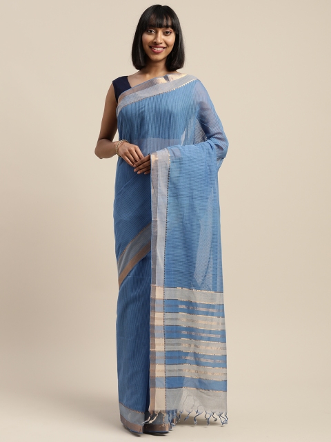 

APCO Blue & Gold-Toned Pure Cotton Striped Mangalagiri Sustainable Saree