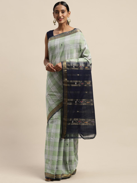 

APCO Sea Green & White Pure Cotton Checked Sustainable Saree