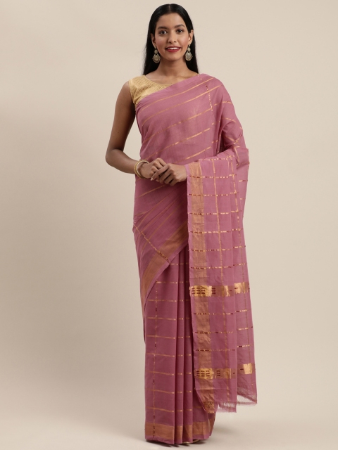 

APCO Pink & Gold-Toned Pure Cotton Striped Sustainable Saree