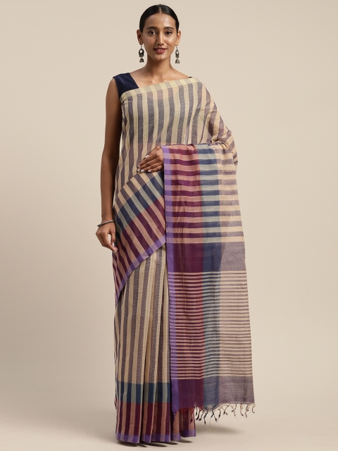 

APCO Violet & Beige Pure Cotton Striped Narayan Peth Sustainable Saree