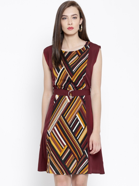 

Tokyo Talkies Maroon Printed Belted Dress