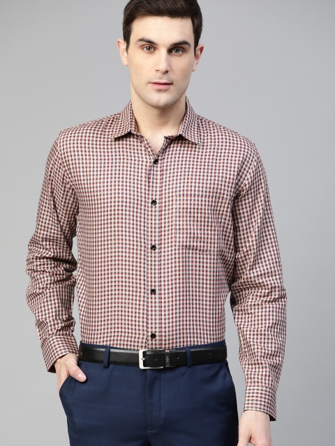 

DENNISON Men Cream-Coloured & Red Pure Cotton Smart Slim Fit Twill Checked Formal Shirt