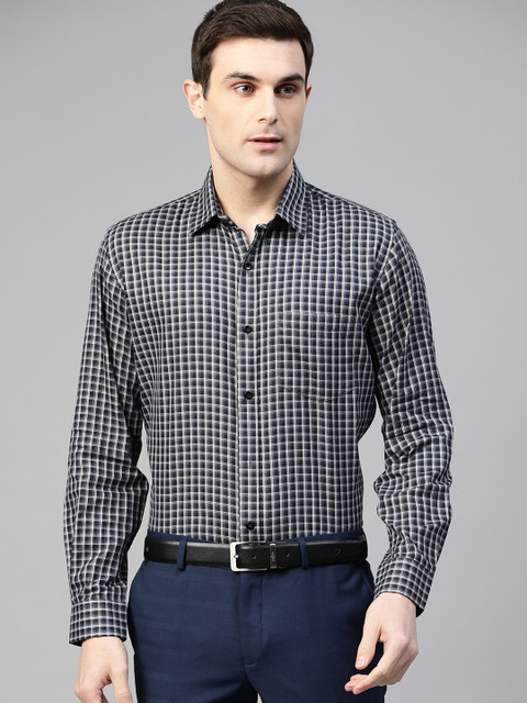 

DENNISON Men White & Black Slim Fit Pure Cotton Checked Formal Shirt