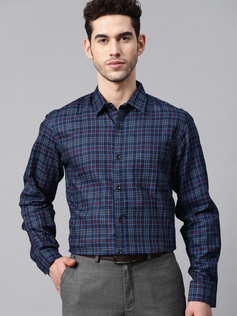 

DENNISON Men Blue & Red Smart Slim Fit Checked Formal Shirt