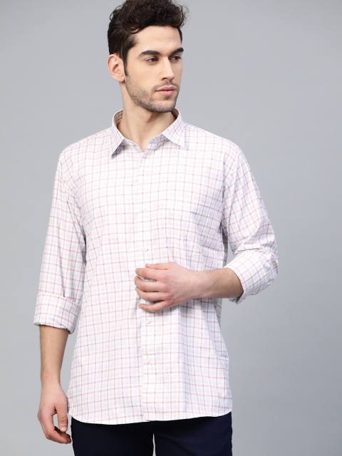 

DENNISON Men White & Brown Smart Slim Fit Checked Casual Shirt