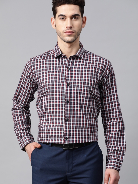 

DENNISON Men White & Navy Blue Smart Slim Fit Checked Formal Shirt