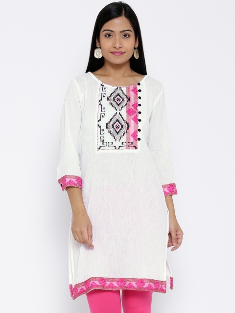 

Rain & Rainbow White Embroidered Crinkled Kurta