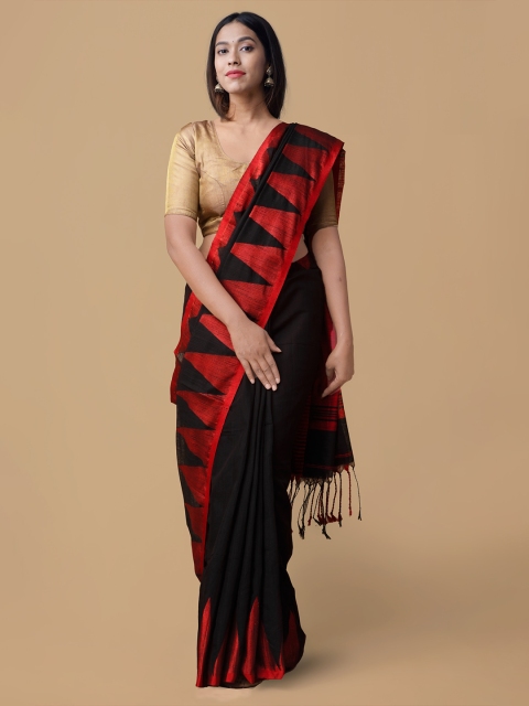 

Unnati Silks Black Solid Pure Linen Saree