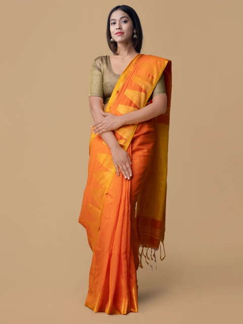 

Unnati Silks Orange Solid Pure Linen Saree