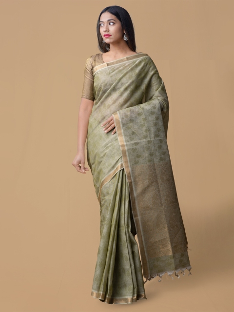 

Unnati Silks Green Woven Design Handloom Mysore Pure Cotton Saree