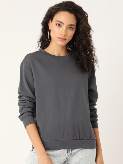 

20Dresses Women Charcoal Grey Solid Pure Cotton Sweatshirt