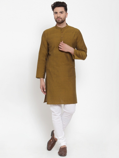 

NEUDIS Men Olive Green Solid Straight Kurta
